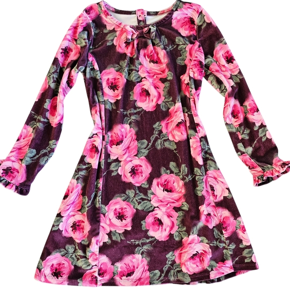 2021 Gymboree Girls Rose Velour Skater Dress Royal Princess Long Sleeve‎ Size 7